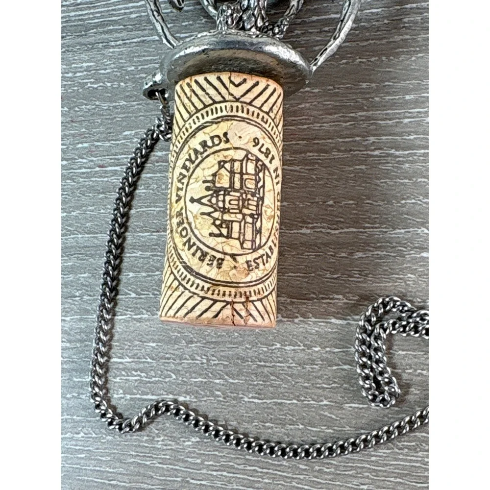 Dragon Wine Bottle Stopper Cork Chain Blue Gem Accent Pewter‎ Finish